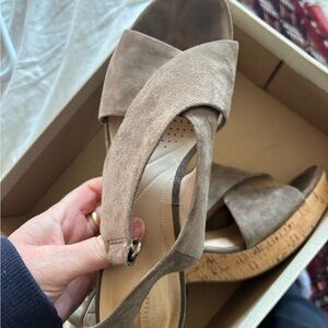 Clarks Tan Suede Wedge Sandals